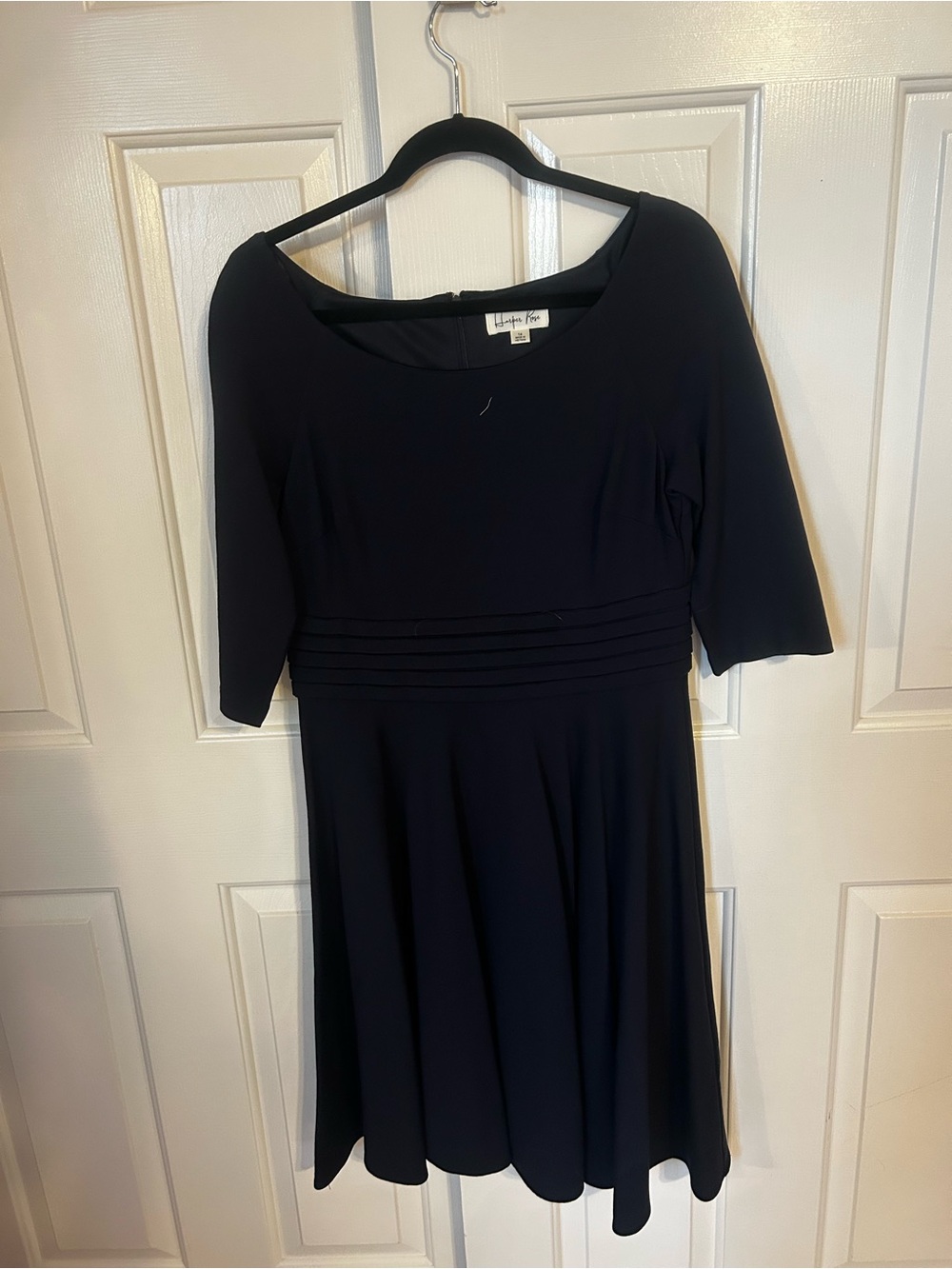 Women’s Navy Midi Fit-and-Flare Dress with Pleated Waist